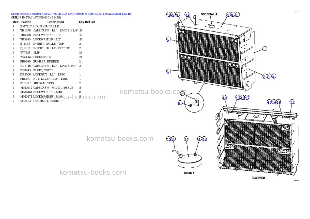 Komatsu afe62-r 930e-4se s/n a30950 & a30952 antapaccay Parts catalog cover Page 5 Komatsu afe62-r 930e-4se s/n a30950 & a30952 antapaccay Parts catalog cover Page 5