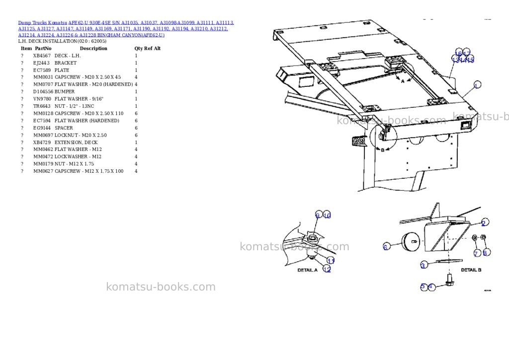 Komatsu afe62-u 930e-4se s/n a31035, a31037, a31098-a31099, a31111, a31113, a31125, a31127, a31147, a31149, a31169, a31171, a31190, a31192, a31194, a31210, a31212, a31214, a31224, a31226 & a31228 bingham canyon Parts catalog cover Page 10 Komatsu afe62-u 930e-4se s/n a31035, a31037, a31098-a31099, a31111, a31113, a31125, a31127, a31147, a31149, a31169, a31171, a31190, a31192, a31194, a31210, a31212, a31214, a31224, a31226 & a31228 bingham canyon Parts catalog cover Page 10