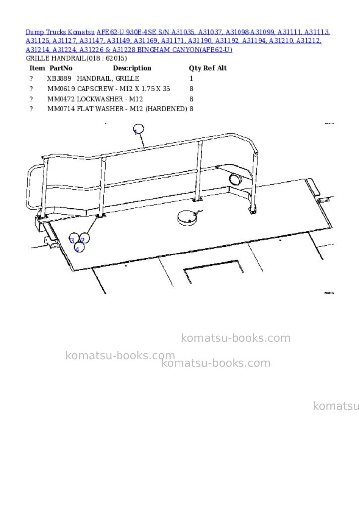 Komatsu afe62-u 930e-4se s/n a31035, a31037, a31098-a31099, a31111, a31113, a31125, a31127, a31147, a31149, a31169, a31171, a31190, a31192, a31194, a31210, a31212, a31214, a31224, a31226 & a31228 bingham canyon Parts catalog cover Page 9 Komatsu afe62-u 930e-4se s/n a31035, a31037, a31098-a31099, a31111, a31113, a31125, a31127, a31147, a31149, a31169, a31171, a31190, a31192, a31194, a31210, a31212, a31214, a31224, a31226 & a31228 bingham canyon Parts catalog cover Page 9