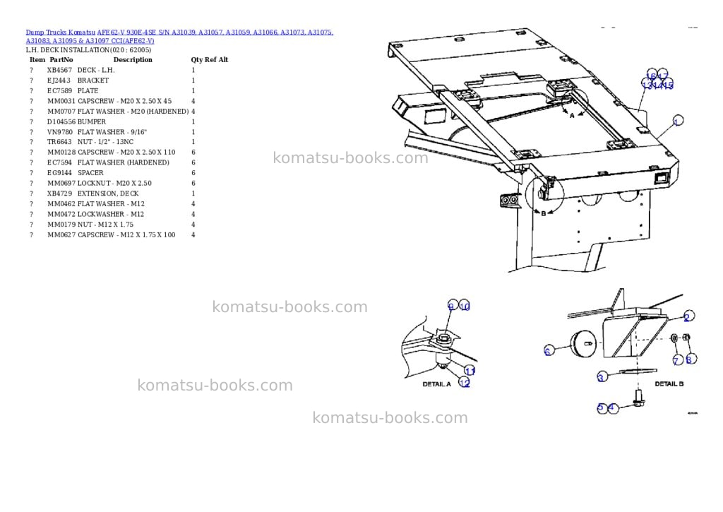 Komatsu afe62-v 930e-4se s/n a31039, a31057, a31059, a31066, a31073, a31075, a31083, a31095 & a31097 cci Parts catalog cover Page 2
