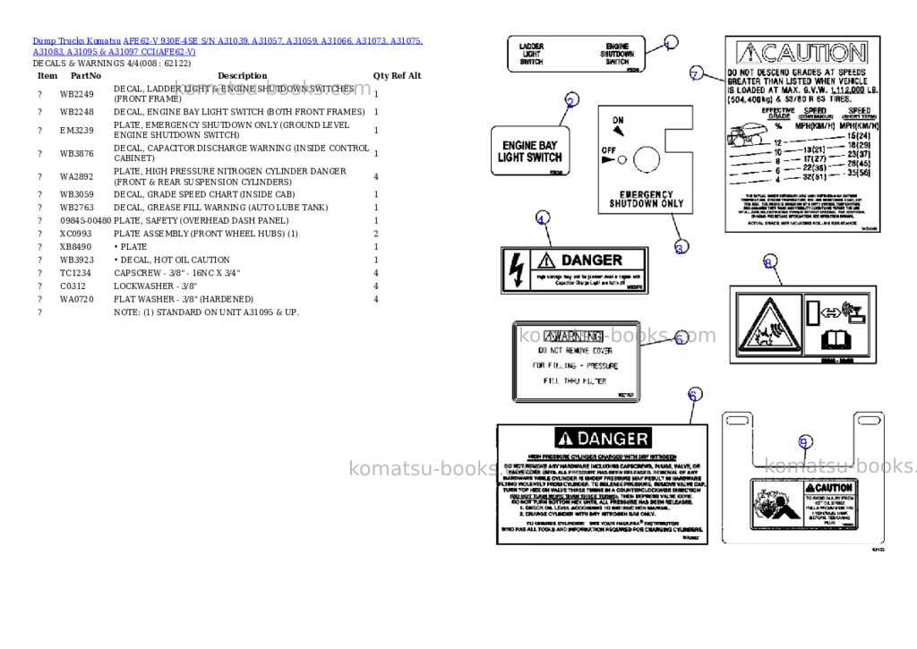Komatsu afe62-v 930e-4se s/n a31039, a31057, a31059, a31066, a31073, a31075, a31083, a31095 & a31097 cci Parts catalog cover Page 4