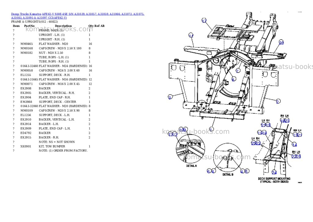 Komatsu afe62-v 930e-4se s/n a31039, a31057, a31059, a31066, a31073, a31075, a31083, a31095 & a31097 cci Parts catalog cover Page 6