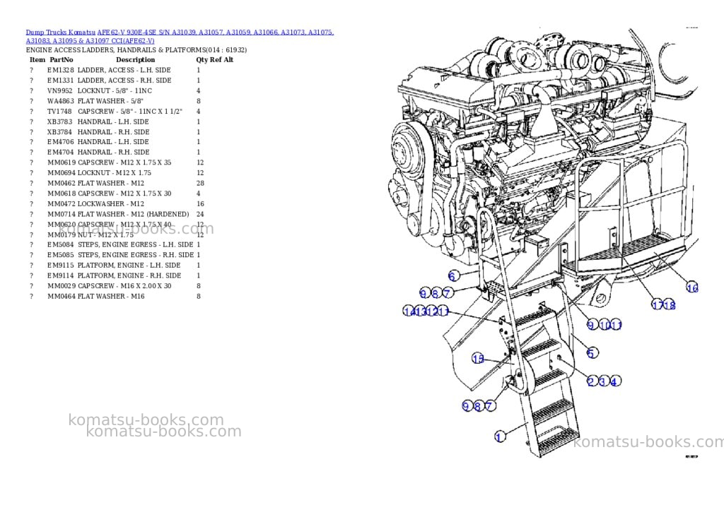 Komatsu afe62-v 930e-4se s/n a31039, a31057, a31059, a31066, a31073, a31075, a31083, a31095 & a31097 cci Parts catalog cover Page 7