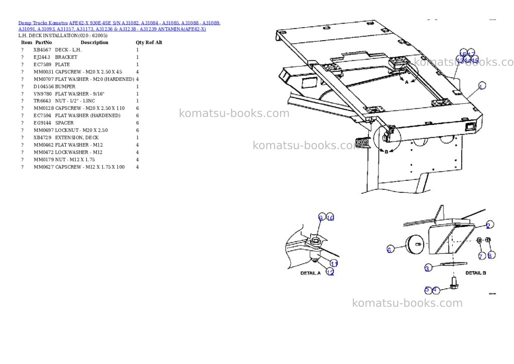 Komatsu afe62-x 930e-4se s/n a31082, a31084 - a31085, a31088 - a31089, a31091, a31093, a31157, a31173, a31236 & a31238 - a31239 antamina Parts catalog cover Page 10