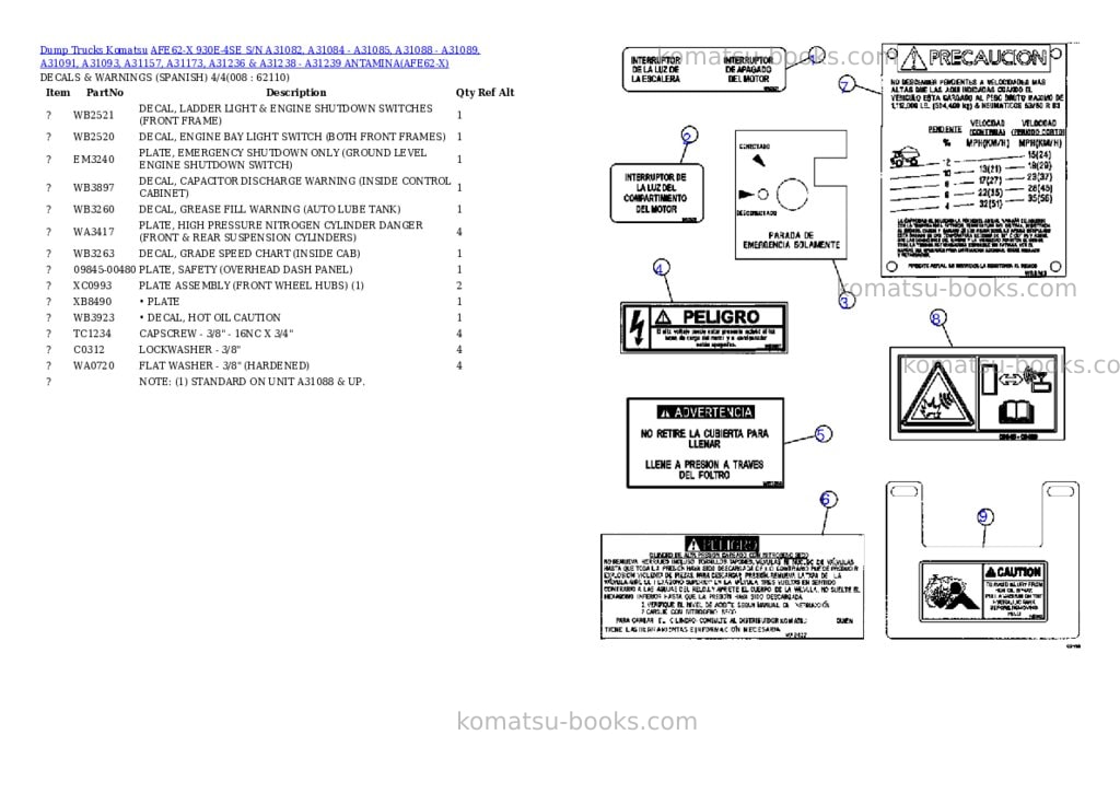 Komatsu afe62-x 930e-4se s/n a31082, a31084 - a31085, a31088 - a31089, a31091, a31093, a31157, a31173, a31236 & a31238 - a31239 antamina Parts catalog cover Page 4