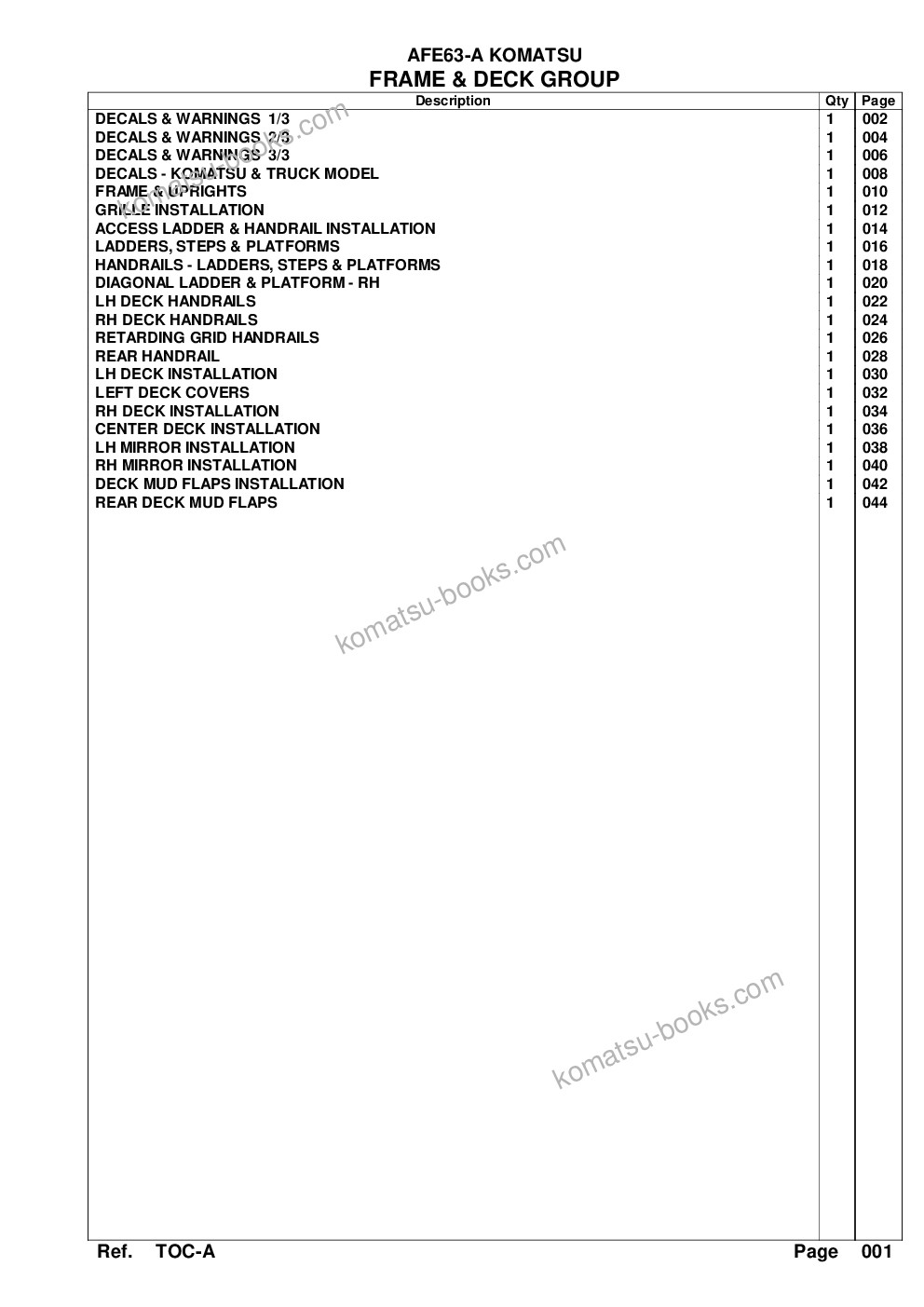 Komatsu afe63-a 960e-1k s/n a50003 - a50008 komatsu Parts catalog cover Page 3