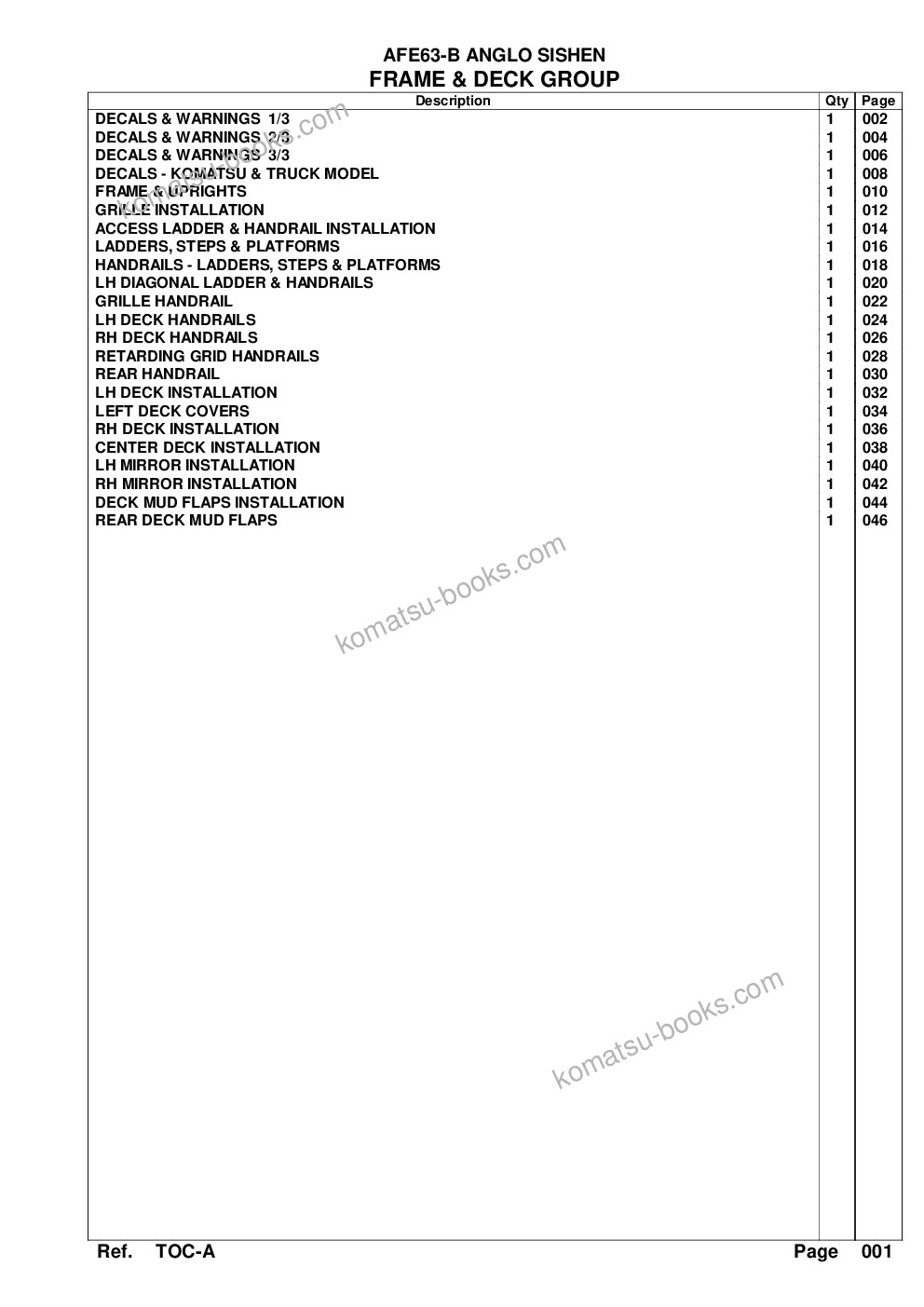 Komatsu afe63-b 960e-1k s/n a50009 - a50010 anglo sishen Catálogo de piezas cover Page 3