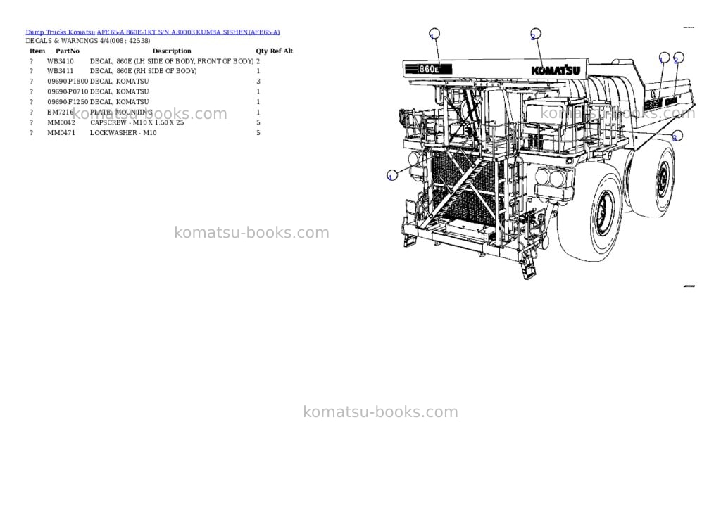 Komatsu afe65-a 860e-1kt s/n a30003 kumba sishen Parts catalog cover Page 4