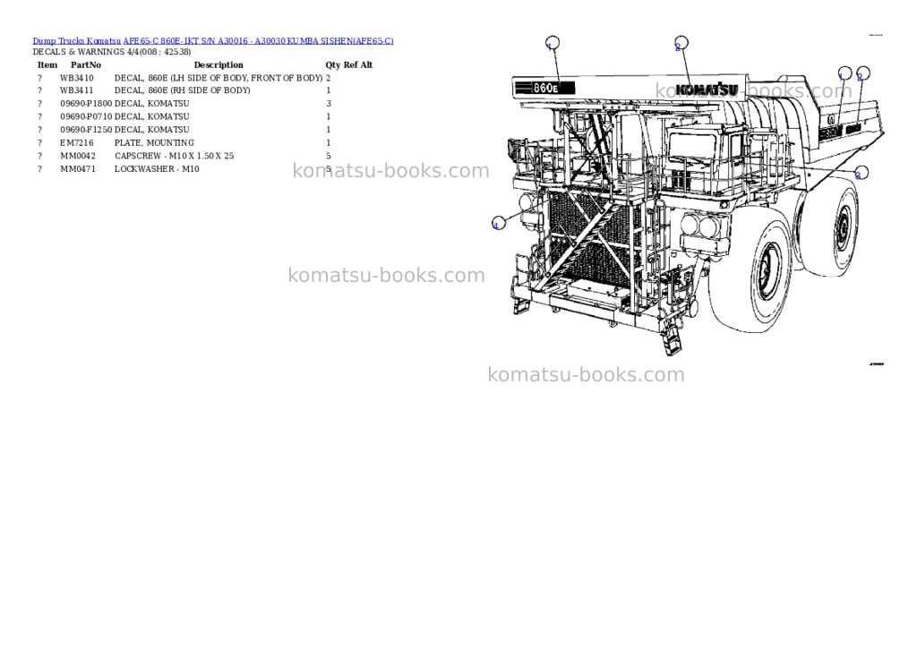 Komatsu afe65-c 860e-1kt s/n a30016 - a30030 kumba sishen Parts catalog cover Page 4 Komatsu afe65-c 860e-1kt s/n a30016 - a30030 kumba sishen Parts catalog cover Page 4