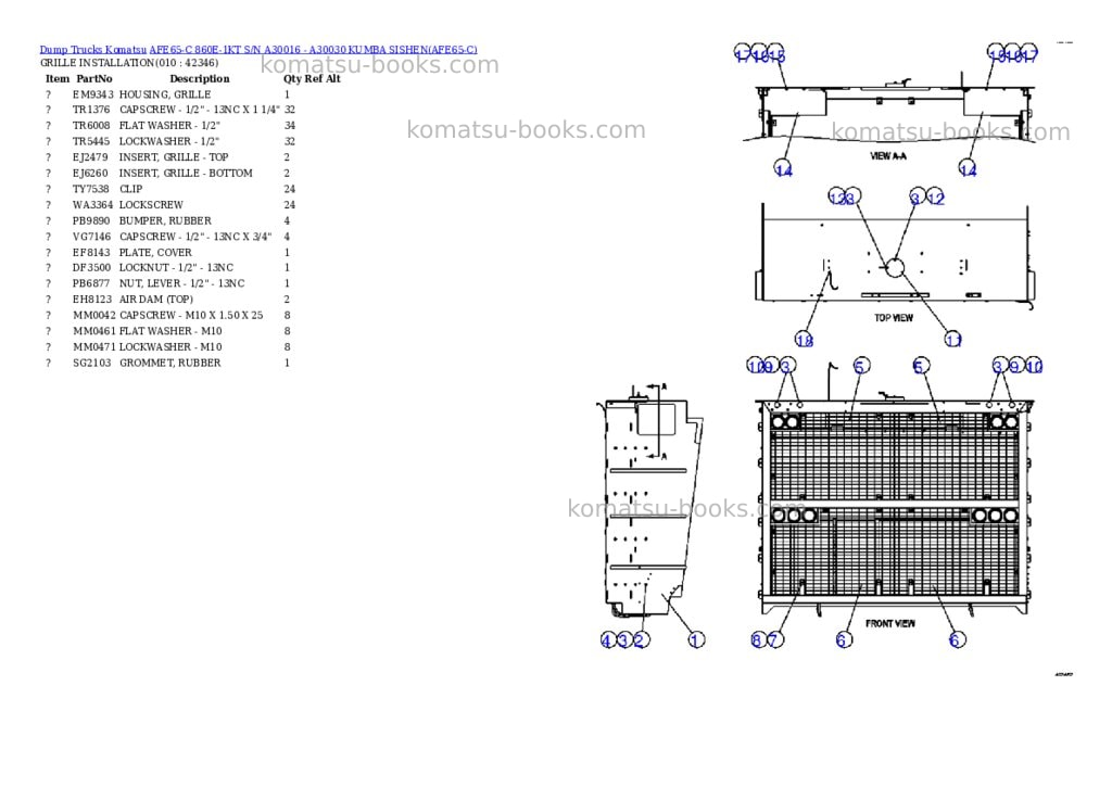 Komatsu afe65-c 860e-1kt s/n a30016 - a30030 kumba sishen Parts catalog cover Page 5 Komatsu afe65-c 860e-1kt s/n a30016 - a30030 kumba sishen Parts catalog cover Page 5