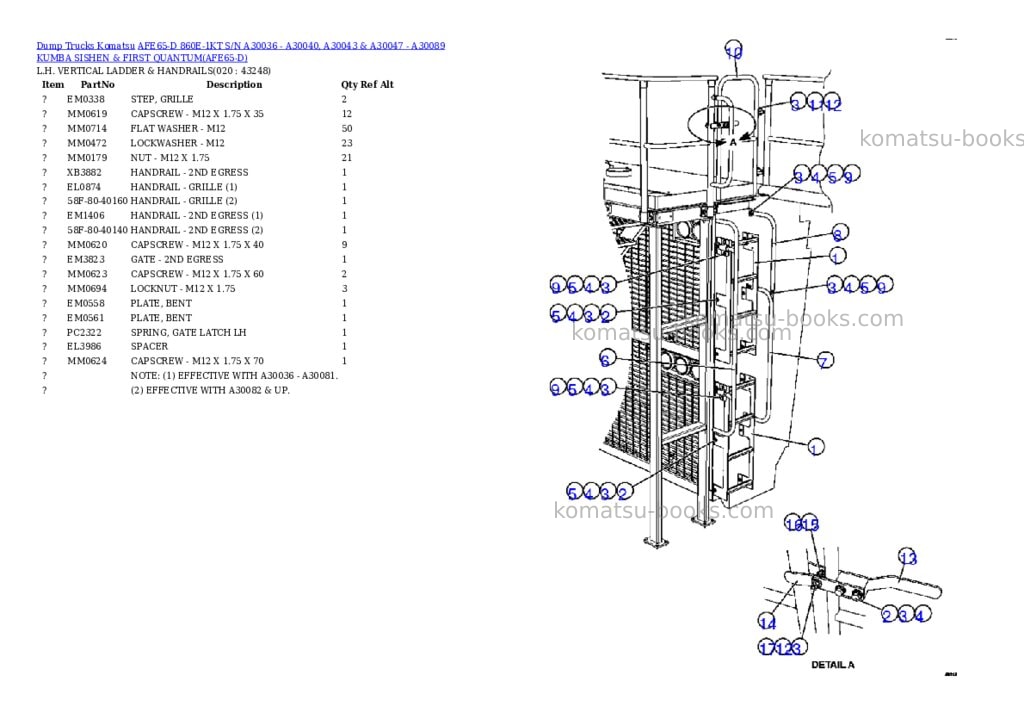 Komatsu afe65-d 860e-1kt s/n a30036 - a30040, a30043 & a30047 - a30071 kumba sishen & quantum Parts catalog cover Page 10