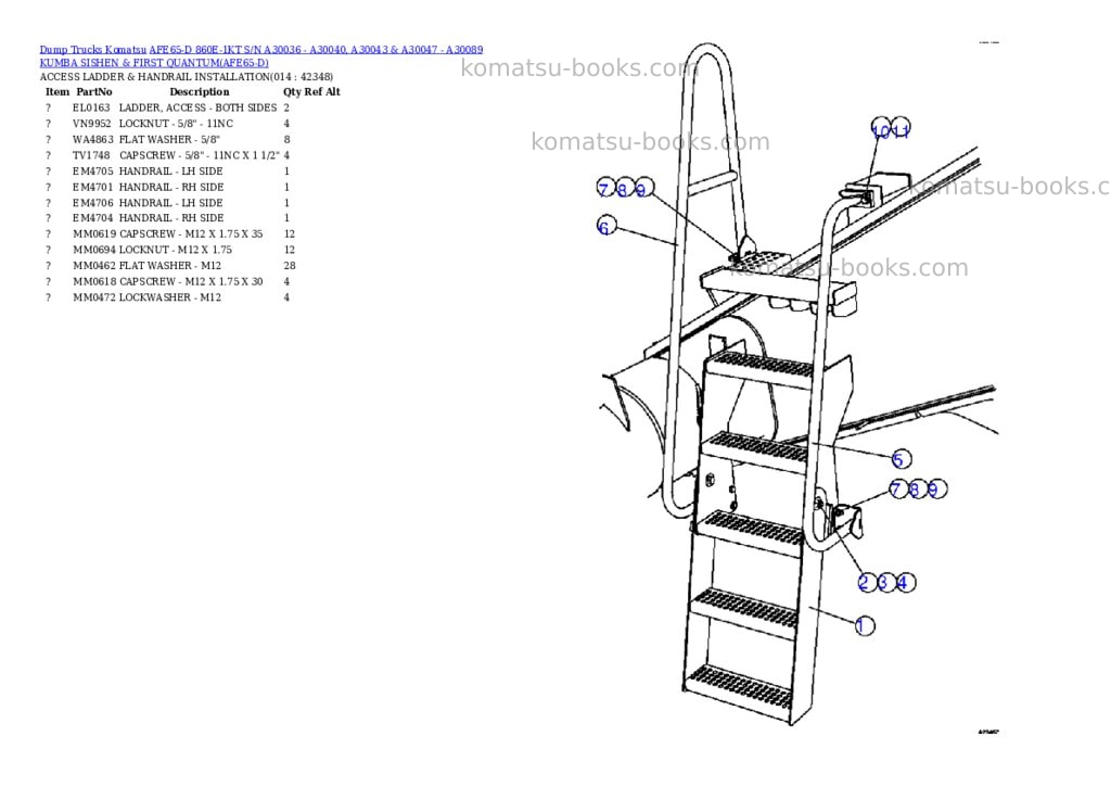Komatsu afe65-d 860e-1kt s/n a30036 - a30040, a30043 & a30047 - a30071 kumba sishen & quantum Parts catalog cover Page 7