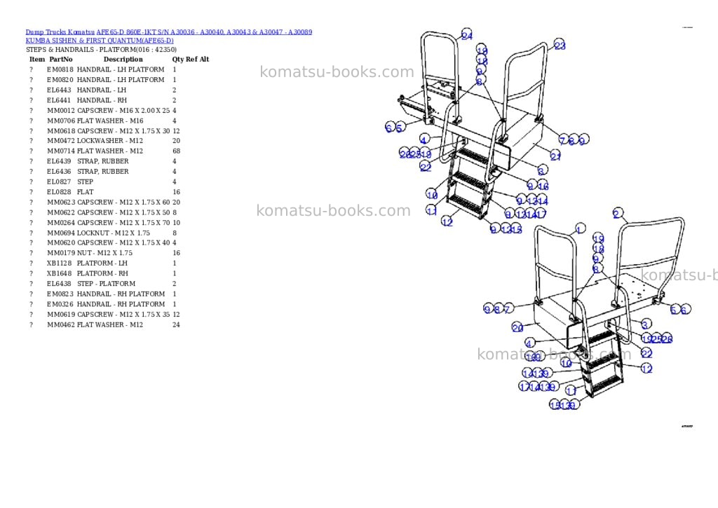 Komatsu afe65-d 860e-1kt s/n a30036 - a30040, a30043 & a30047 - a30071 kumba sishen & quantum Parts catalog cover Page 8