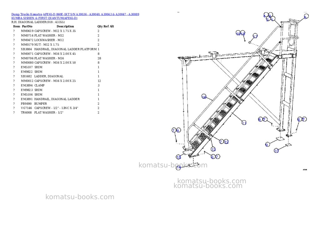 Komatsu afe65-d 860e-1kt s/n a30036 - a30040, a30043 & a30047 - a30071 kumba sishen & quantum Parts catalog cover Page 9