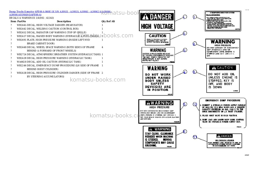Komatsu afe66-a 860e-1k s/n a30031 - a30035, a30041 - a30042 & a30044 - a30046 assmang Parts catalog cover
