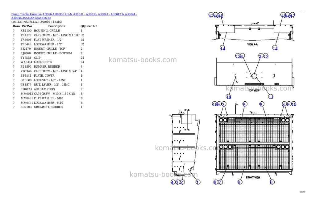 Komatsu afe66-a 860e-1k s/n a30031 - a30035, a30041 - a30042 & a30044 - a30046 assmang Parts catalog cover Page 5