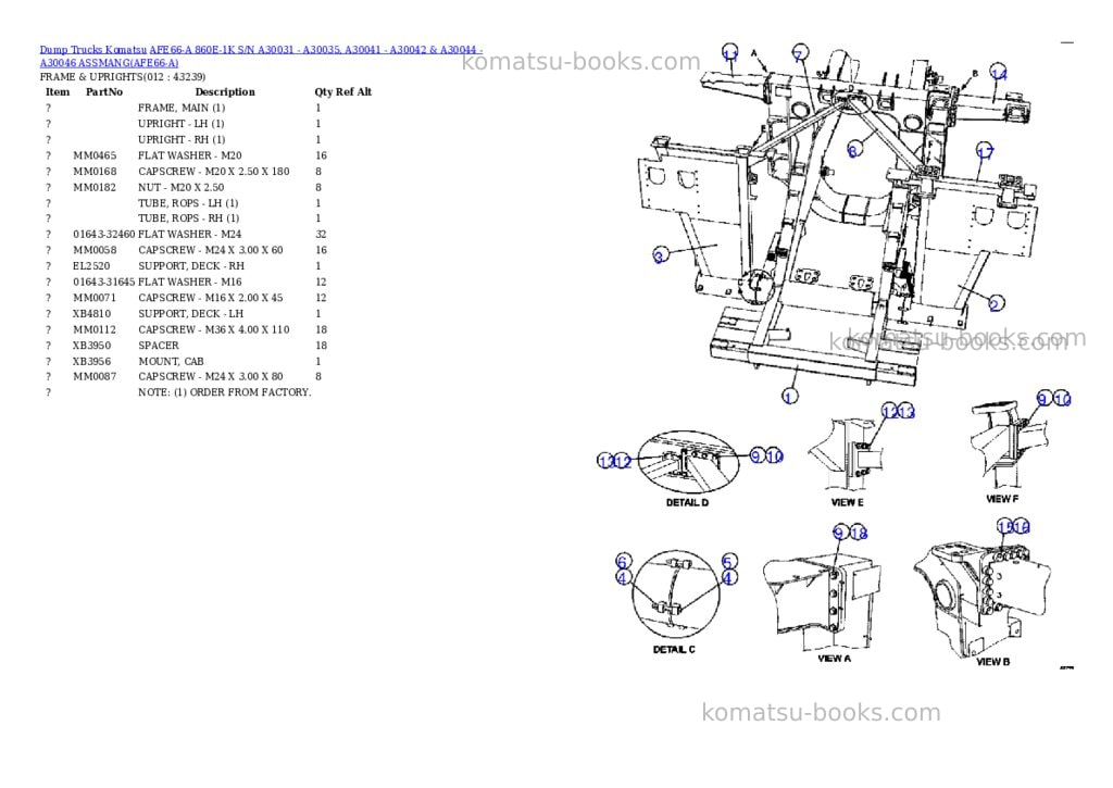 Komatsu afe66-a 860e-1k s/n a30031 - a30035, a30041 - a30042 & a30044 - a30046 assmang Parts catalog cover Page 6