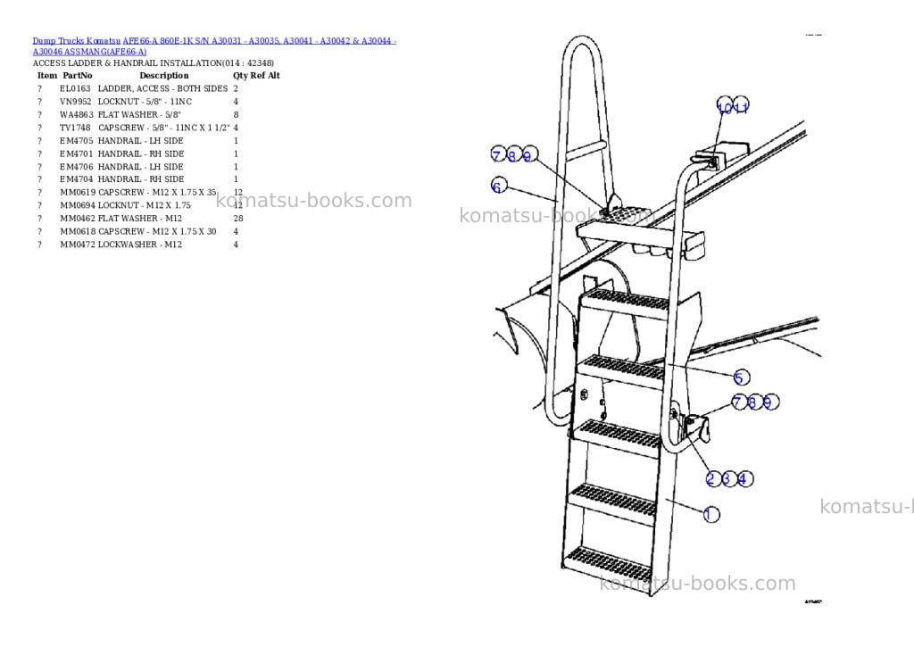 Komatsu afe66-a 860e-1k s/n a30031 - a30035, a30041 - a30042 & a30044 - a30046 assmang Parts catalog cover Page 7