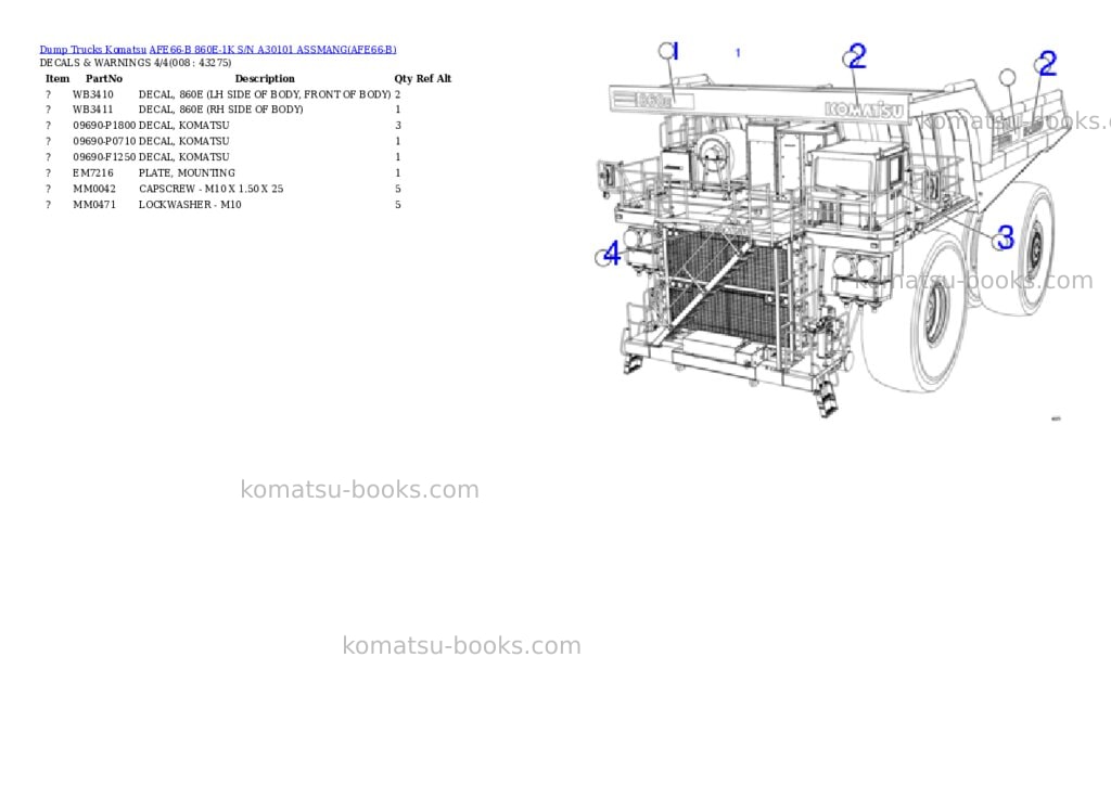 Komatsu afe66-b 860e-1k s/n a30101 assmang Parts catalog cover Page 4 Komatsu afe66-b 860e-1k s/n a30101 assmang Parts catalog cover Page 4