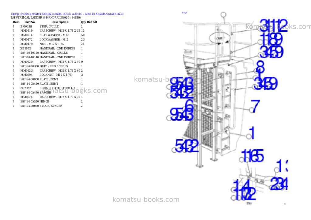 Komatsu afe66-c 860e-1k s/n a30107 - a30110 assmang Parts catalog cover Page 10