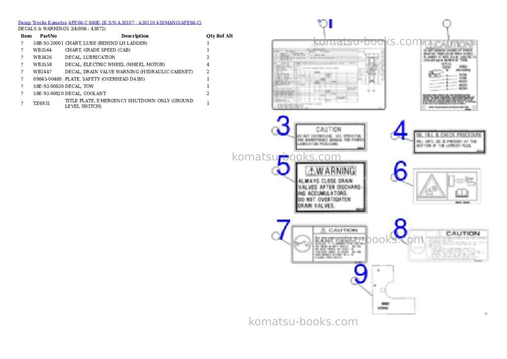 Komatsu afe66-c 860e-1k s/n a30107 - a30110 assmang Parts catalog cover Page 3