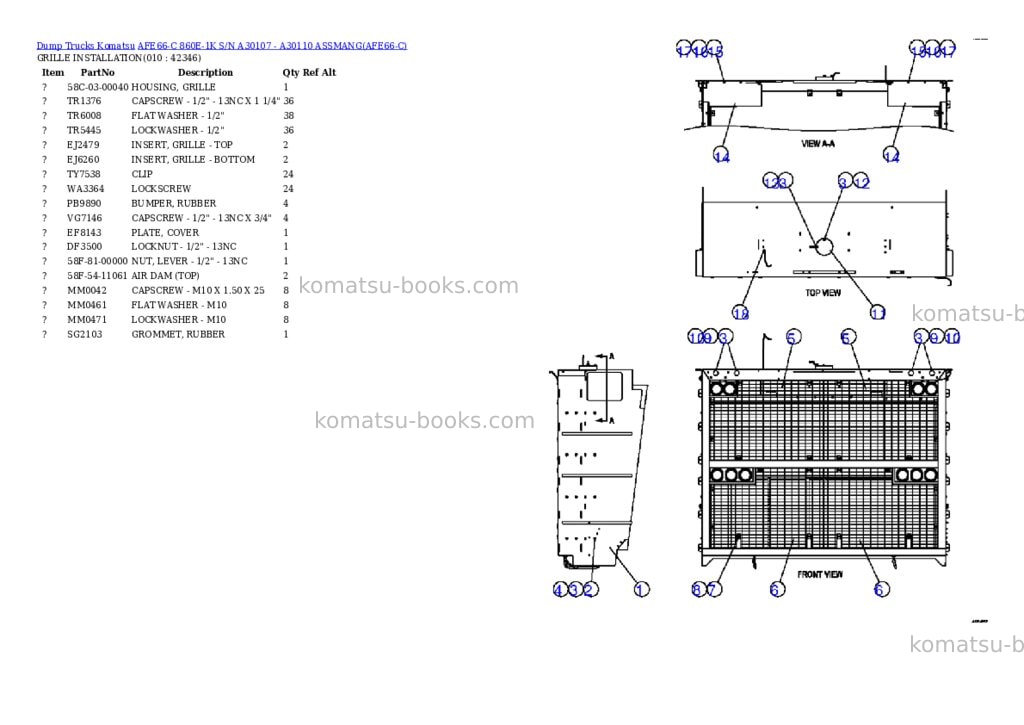 Komatsu afe66-c 860e-1k s/n a30107 - a30110 assmang Parts catalog cover Page 5