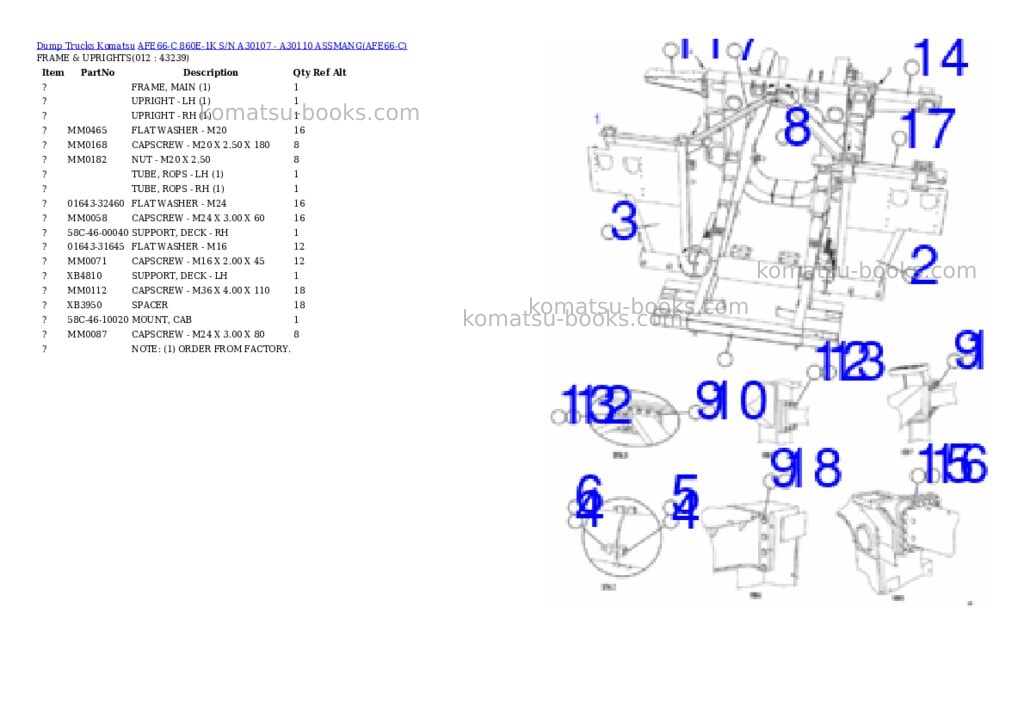 Komatsu afe66-c 860e-1k s/n a30107 - a30110 assmang Parts catalog cover Page 6