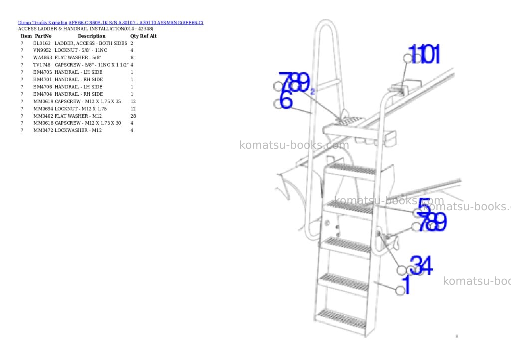 Komatsu afe66-c 860e-1k s/n a30107 - a30110 assmang Parts catalog cover Page 7