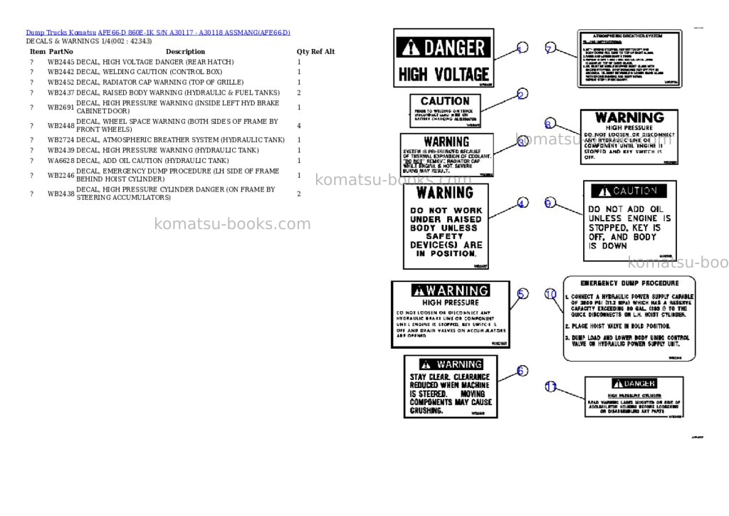 Komatsu AFE66-D 860E-1K S/N A30117 - A30118 ASSMANG Parts catalog cover Komatsu AFE66-D 860E-1K S/N A30117 - A30118 ASSMANG Parts catalog cover