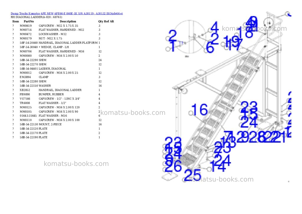 Komatsu AFE66-E 860E-1K S/N A30119 - A30132 IKO Parts catalog cover Page 10