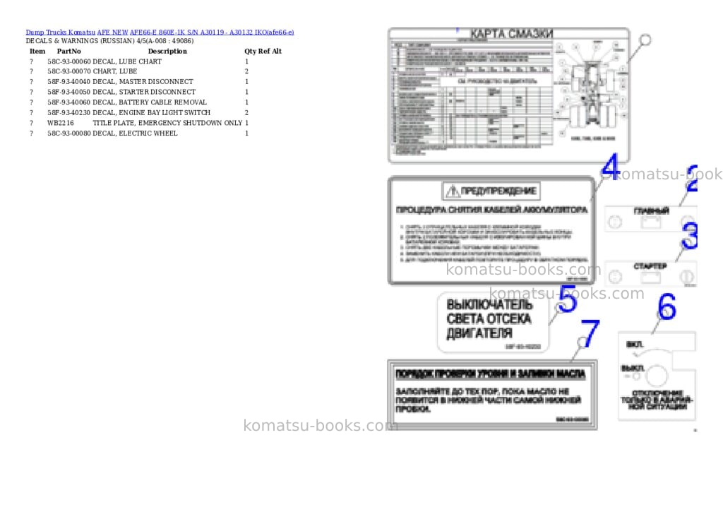 Komatsu AFE66-E 860E-1K S/N A30119 - A30132 IKO Parts catalog cover Page 4