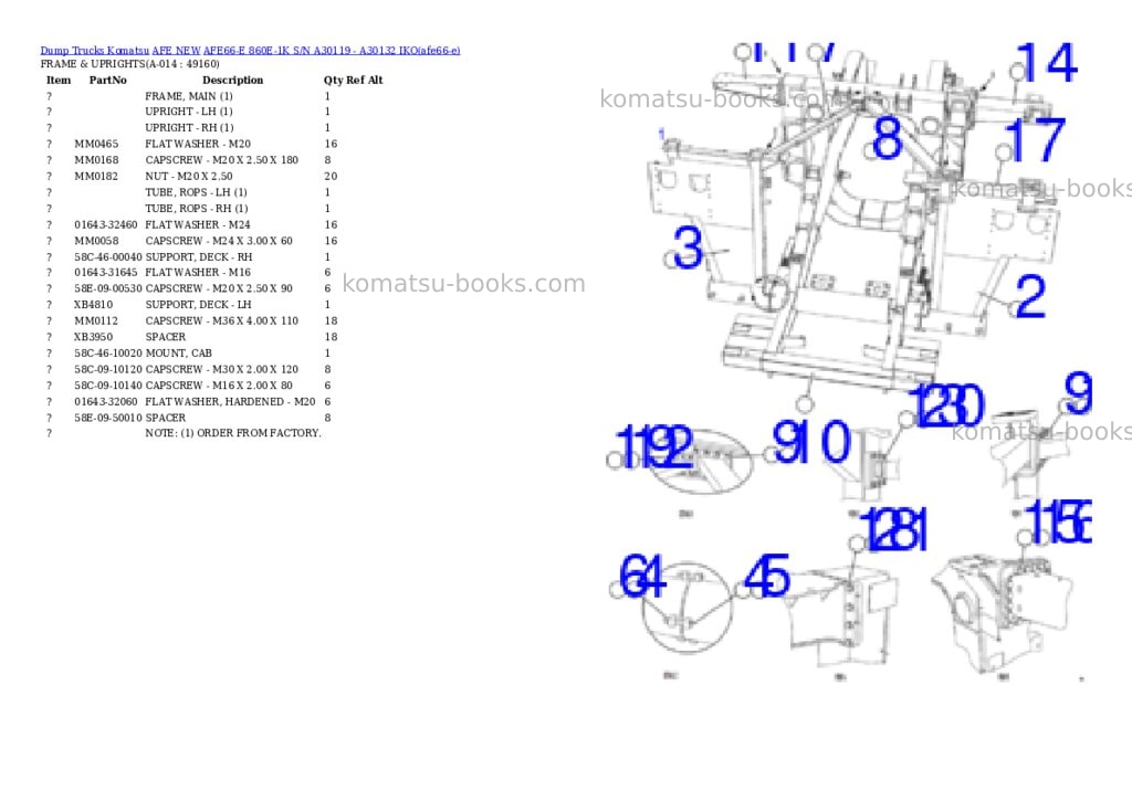 Komatsu AFE66-E 860E-1K S/N A30119 - A30132 IKO Parts catalog cover Page 7