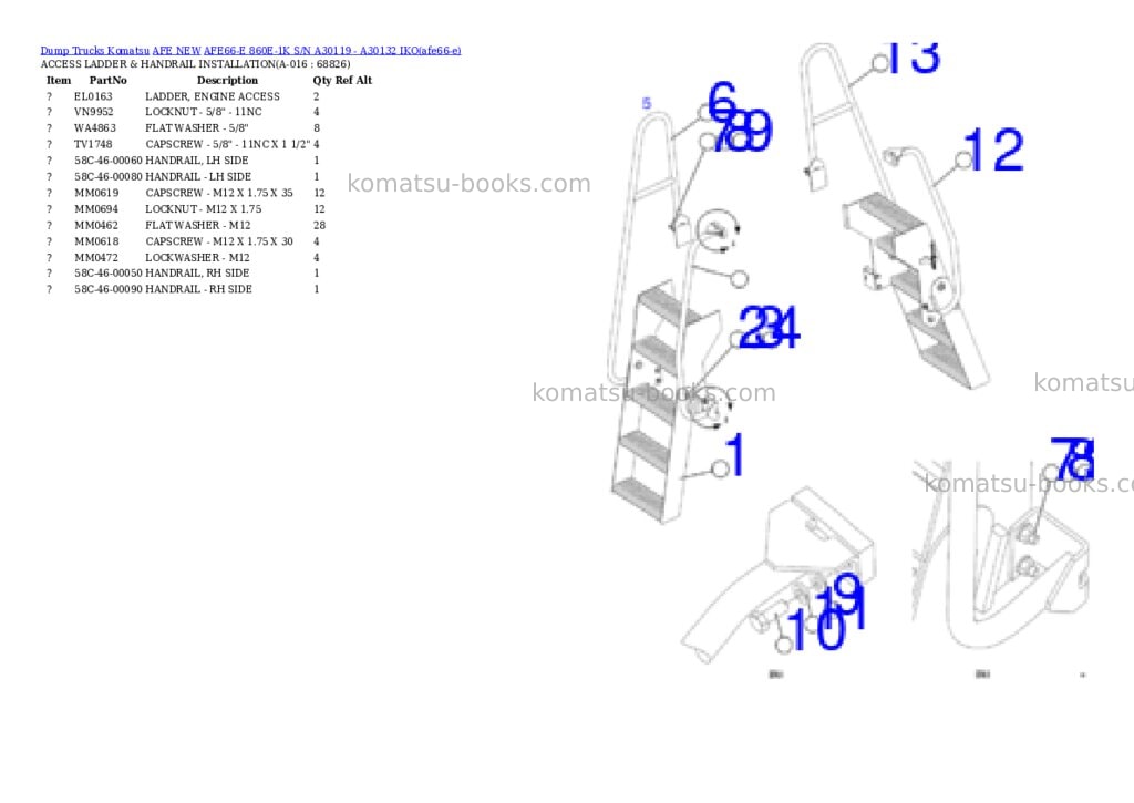 Komatsu AFE66-E 860E-1K S/N A30119 - A30132 IKO Parts catalog cover Page 8