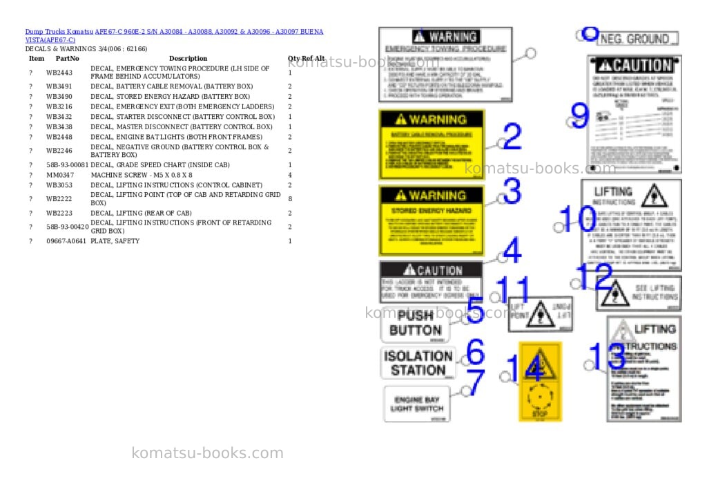 Komatsu afe67-c 960e-2 s/n a30084 - a30088, a30092 & a30096 - a30097 buena vista Parts catalog cover Page 3