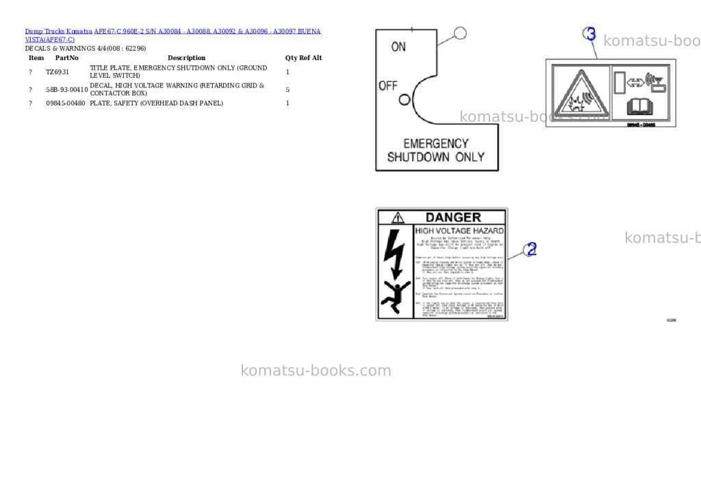 Komatsu afe67-c 960e-2 s/n a30084 - a30088, a30092 & a30096 - a30097 buena vista Parts catalog cover Page 4