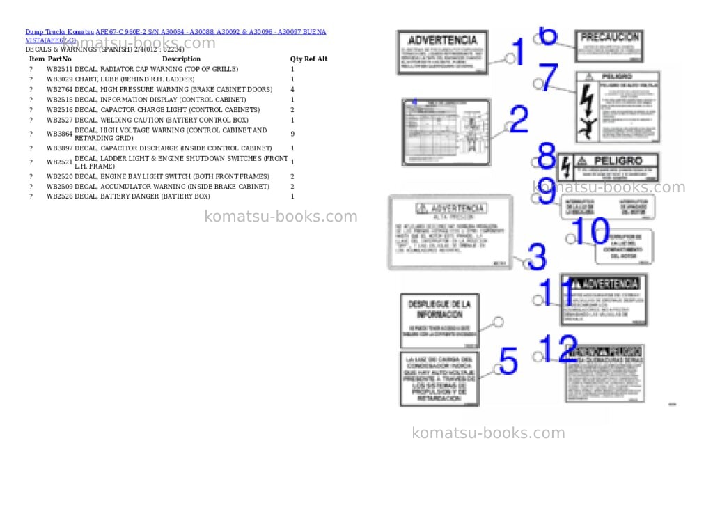 Komatsu afe67-c 960e-2 s/n a30084 - a30088, a30092 & a30096 - a30097 buena vista Parts catalog cover Page 6