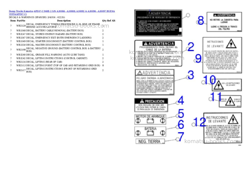 Komatsu afe67-c 960e-2 s/n a30084 - a30088, a30092 & a30096 - a30097 buena vista Parts catalog cover Page 7