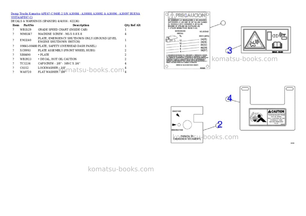 Komatsu afe67-c 960e-2 s/n a30084 - a30088, a30092 & a30096 - a30097 buena vista Parts catalog cover Page 8