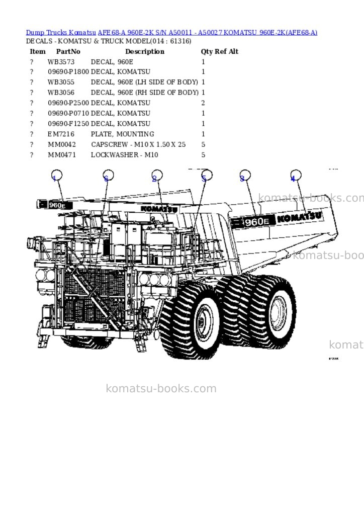 Komatsu afe68-a 960e-2k s/n a50011 - a50027 komatsu 960e-2k Parts catalog cover Page 7 Komatsu afe68-a 960e-2k s/n a50011 - a50027 komatsu 960e-2k Parts catalog cover Page 7