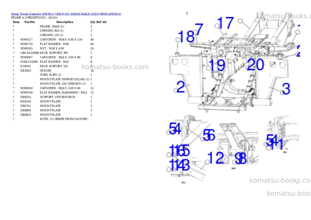 Komatsu afe69-a 730e-8 s/n a40002 haile gold mine Parts catalog cover Komatsu afe69-a 730e-8 s/n a40002 haile gold mine Parts catalog cover