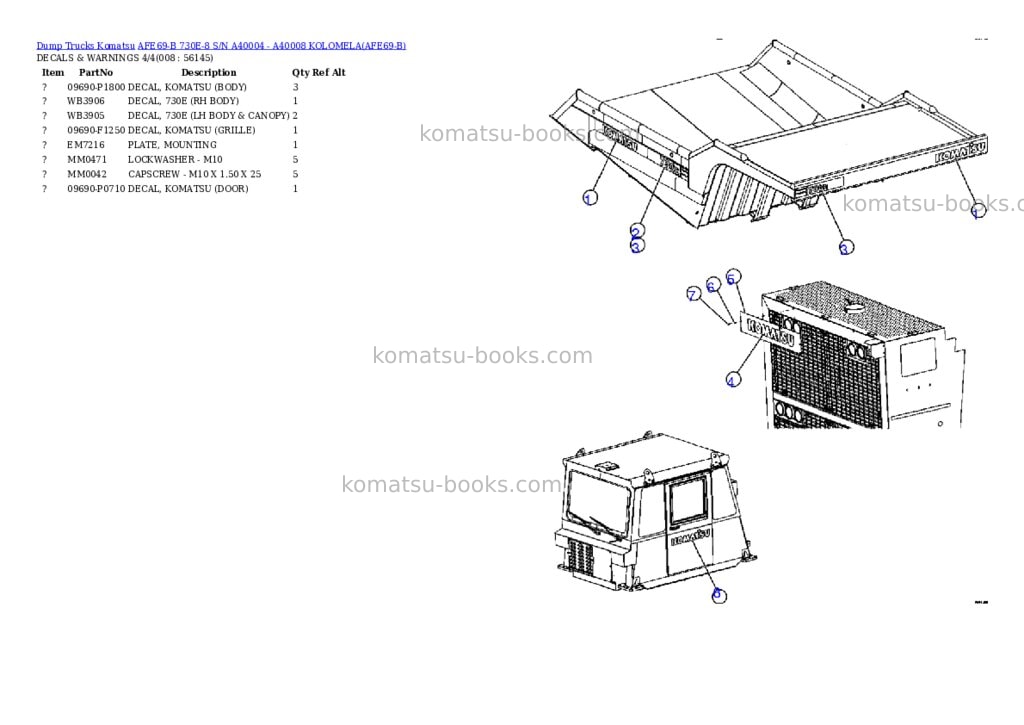 Komatsu afe69-b 730e-8 s/n a40004 - a40008 kolomela Parts catalog cover Page 4
