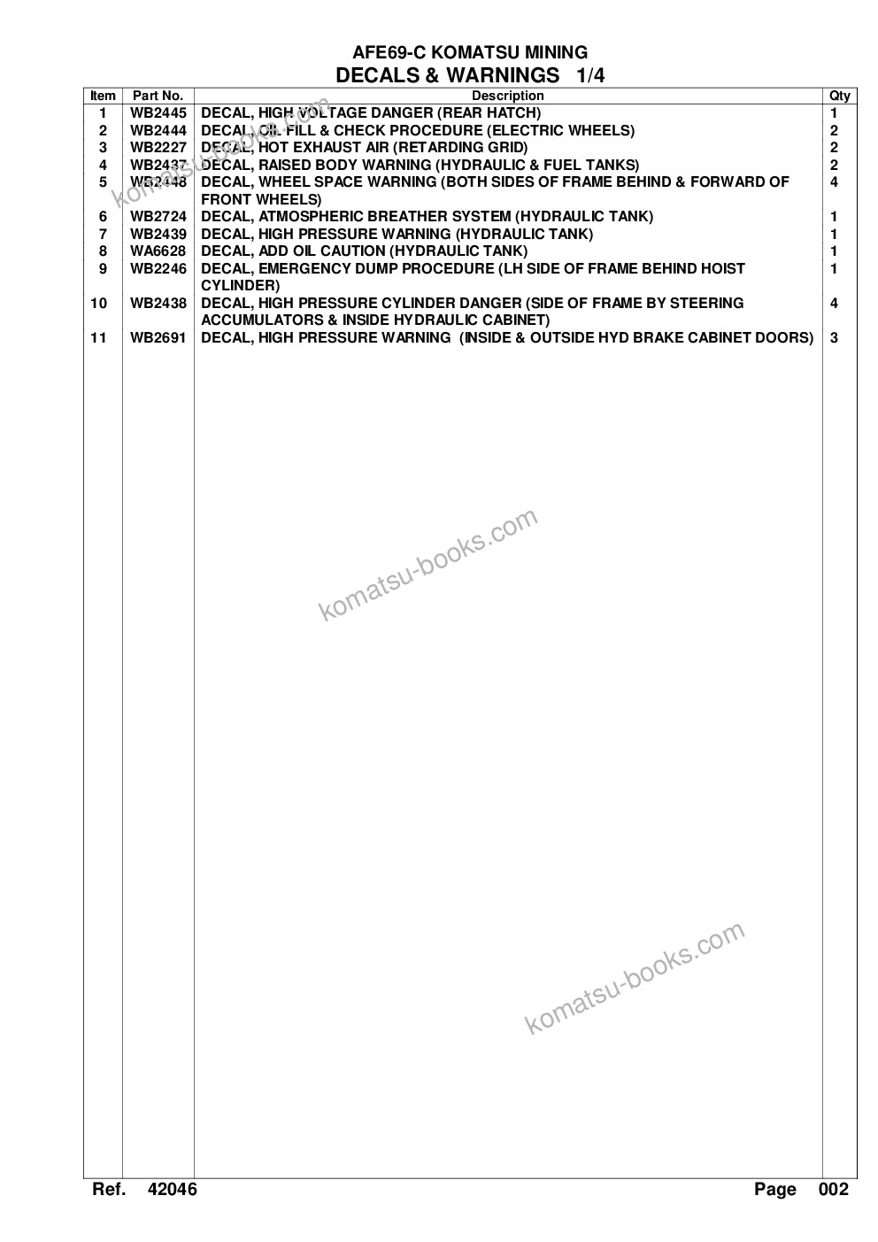 Komatsu afe69-c 730e-8 s/n a40009 - a40013 westmoreland coal Parts catalog cover Page 5