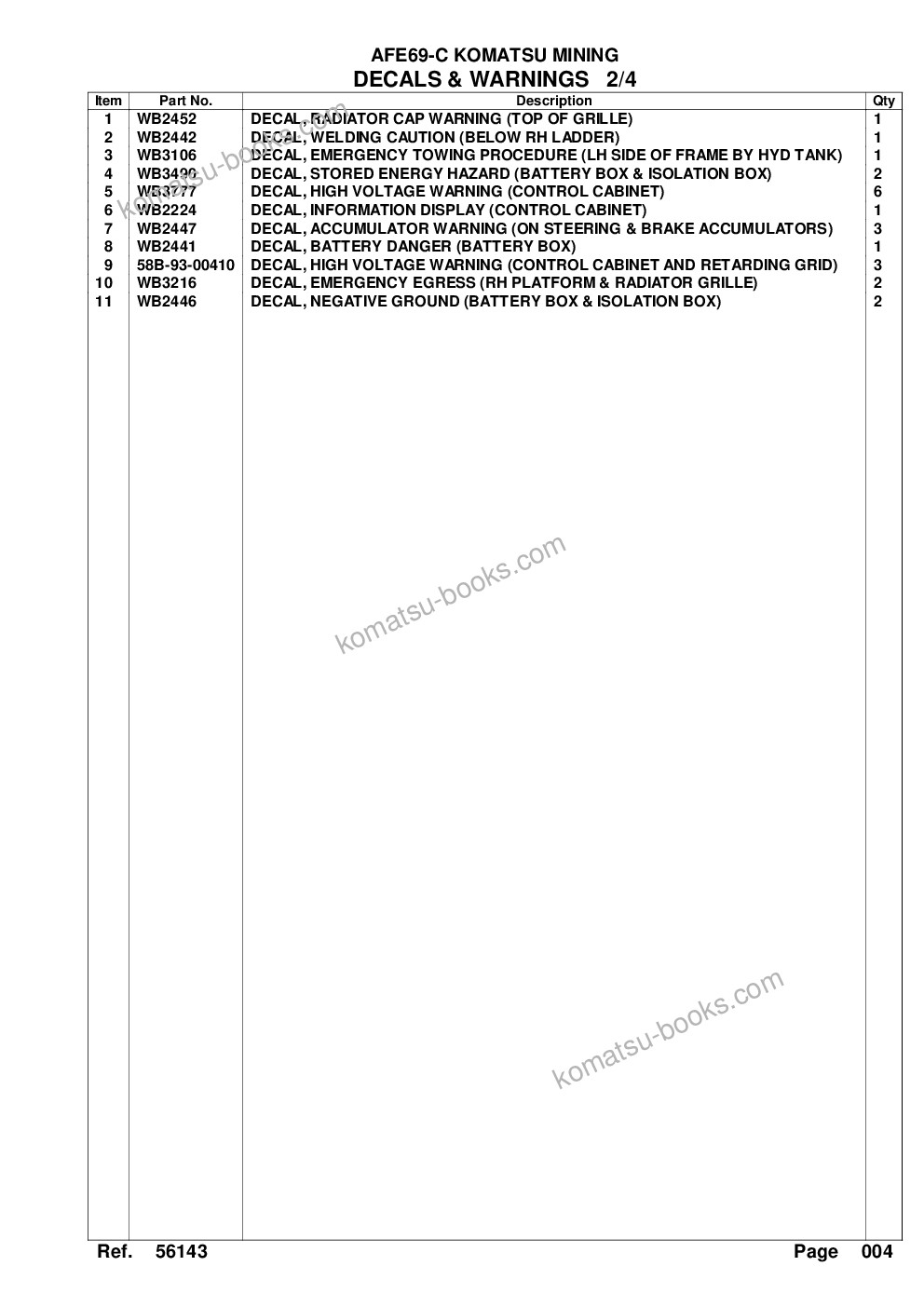 Komatsu afe69-c 730e-8 s/n a40009 - a40013 westmoreland coal Parts catalog cover Page 7