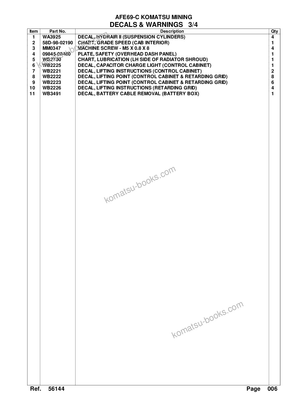 Komatsu afe69-c 730e-8 s/n a40009 - a40013 westmoreland coal Parts catalog cover Page 9