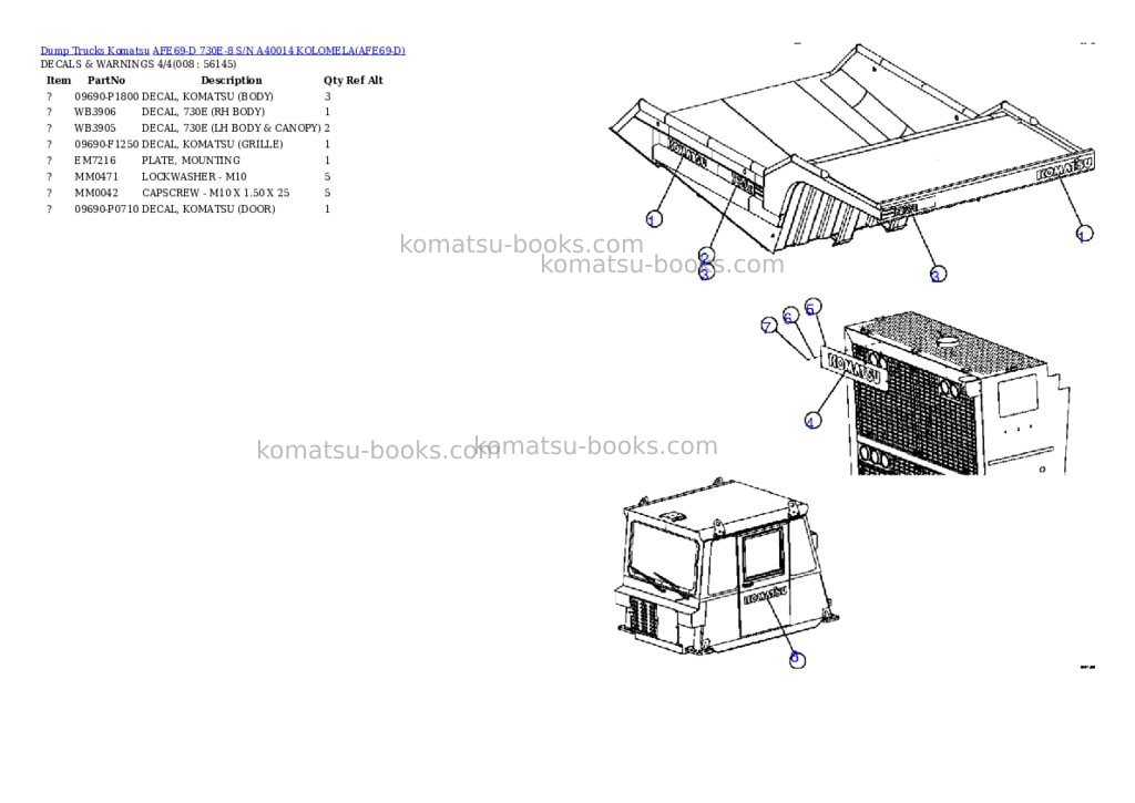 Komatsu afe69-d 730e-8 s/n a40014 kolomela Parts catalog cover Page 4 Komatsu afe69-d 730e-8 s/n a40014 kolomela Parts catalog cover Page 4