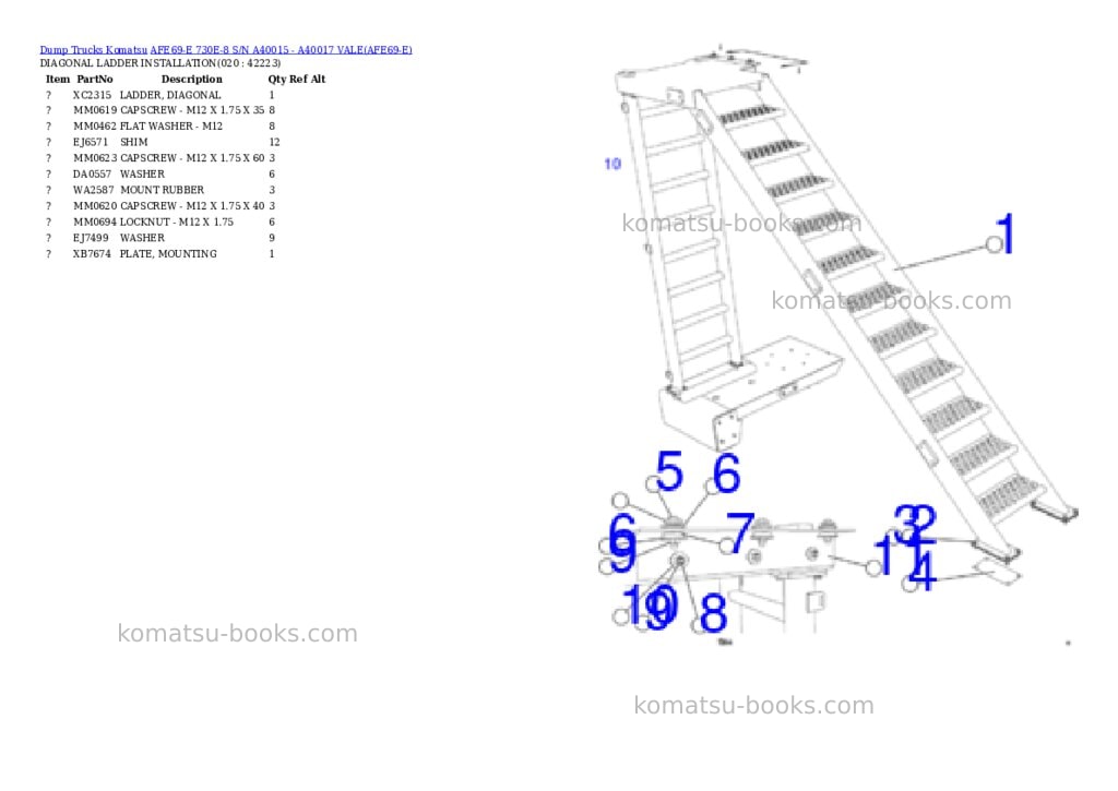 Komatsu afe69-e 730e-8 s/n a40015 - a40017 vale Parts catalog cover Page 10 Komatsu afe69-e 730e-8 s/n a40015 - a40017 vale Parts catalog cover Page 10