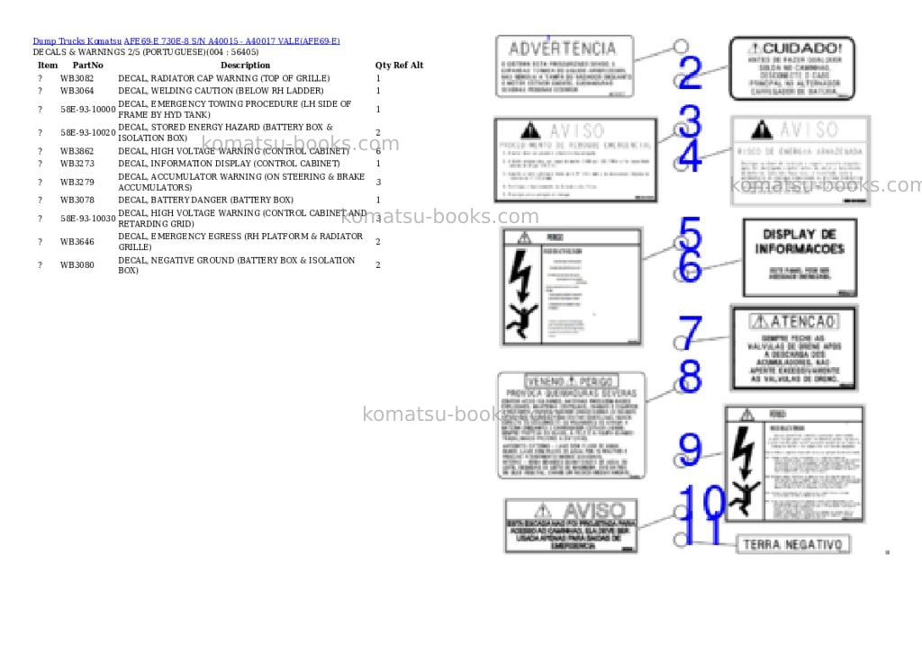 Komatsu afe69-e 730e-8 s/n a40015 - a40017 vale Parts catalog cover Page 2 Komatsu afe69-e 730e-8 s/n a40015 - a40017 vale Parts catalog cover Page 2