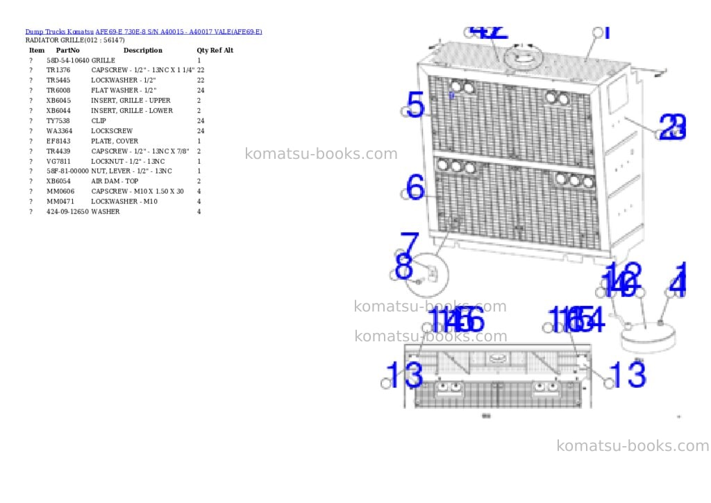 Komatsu afe69-e 730e-8 s/n a40015 - a40017 vale Parts catalog cover Page 6 Komatsu afe69-e 730e-8 s/n a40015 - a40017 vale Parts catalog cover Page 6