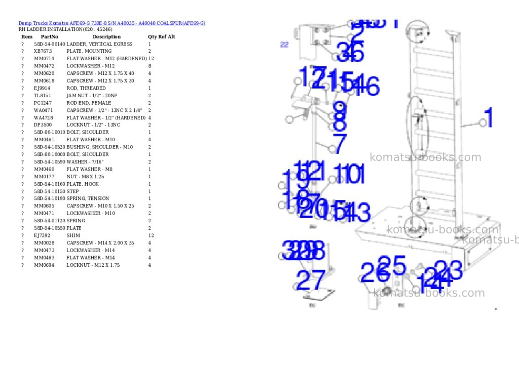 Komatsu afe69-g 730e-8 s/n a40035 - a40040 coalspur Parts catalog cover Page 10