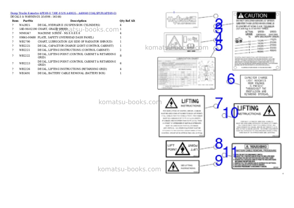 Komatsu afe69-g 730e-8 s/n a40035 - a40040 coalspur Parts catalog cover Page 3